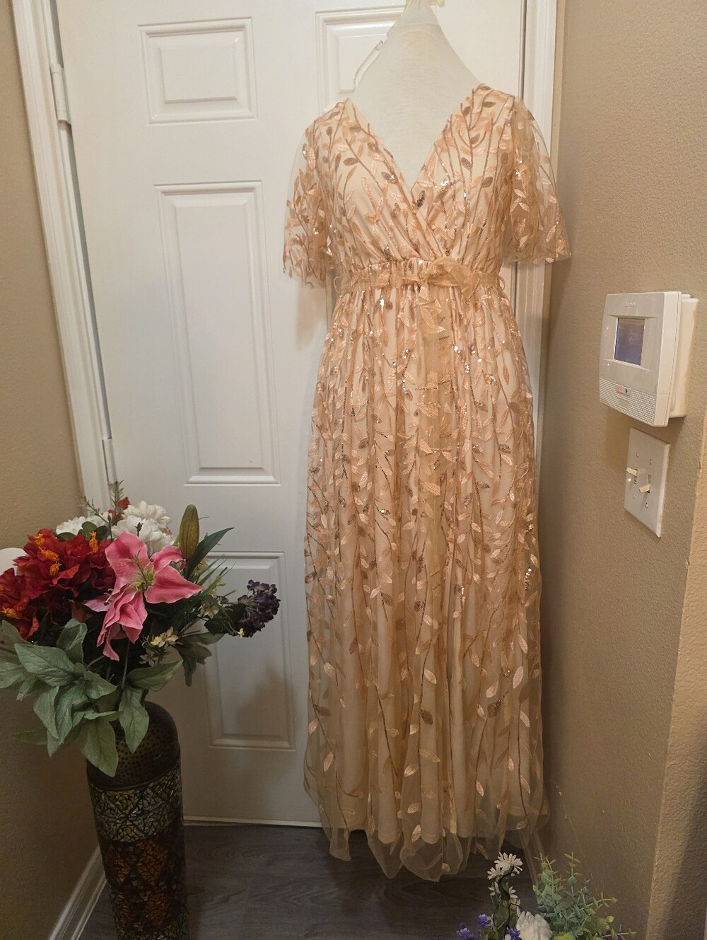 Embellished Champagne Maxi Dress